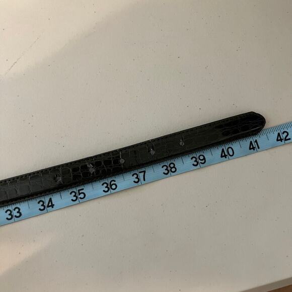 Vintage 90s Green Vegan Leather Snake Skin Buckle Belt Size Medium/Large - Picture 6 of 11